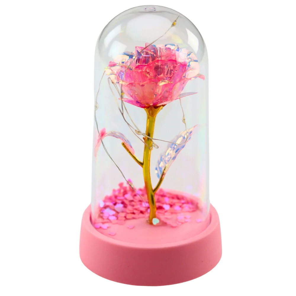 Kristalna Ruža U Kupoli S Led Rasvjetom Pink 2