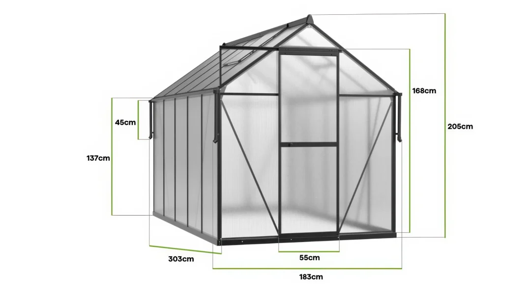 Staklenik Polikarbonatni 183x303cm Crni Cultivo 6