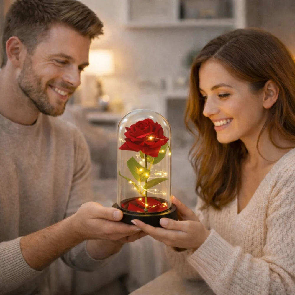 Kristalna Ruža U Kupoli S Led Rasvjetom Gift Of Love 3