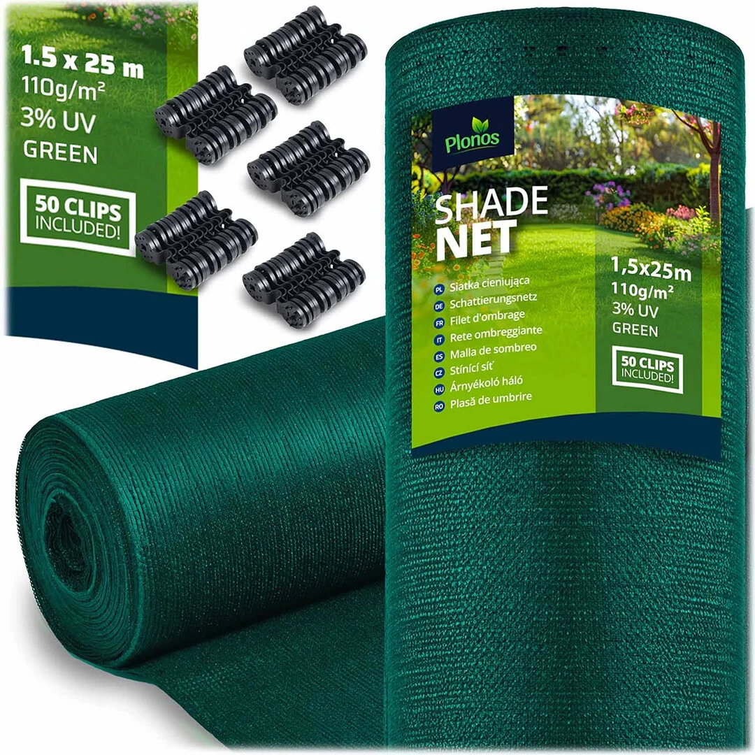 Mreža Za Sjenu 1,5x25m 110gm2 + 50 Stezaljki Zelena