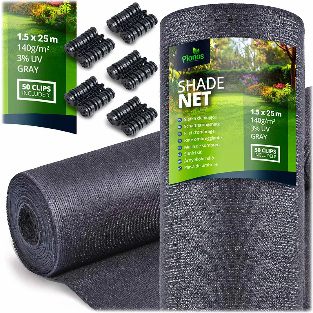 Mreža Za Sjenu 1,5x25m 140gm2 + 50 Stezaljki Siva