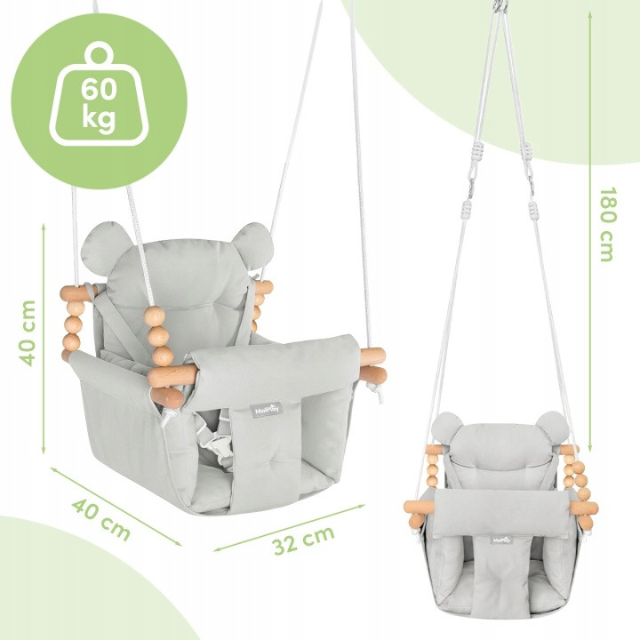Dječja Ljuljačka 3u1 Baby Swing Grey 6