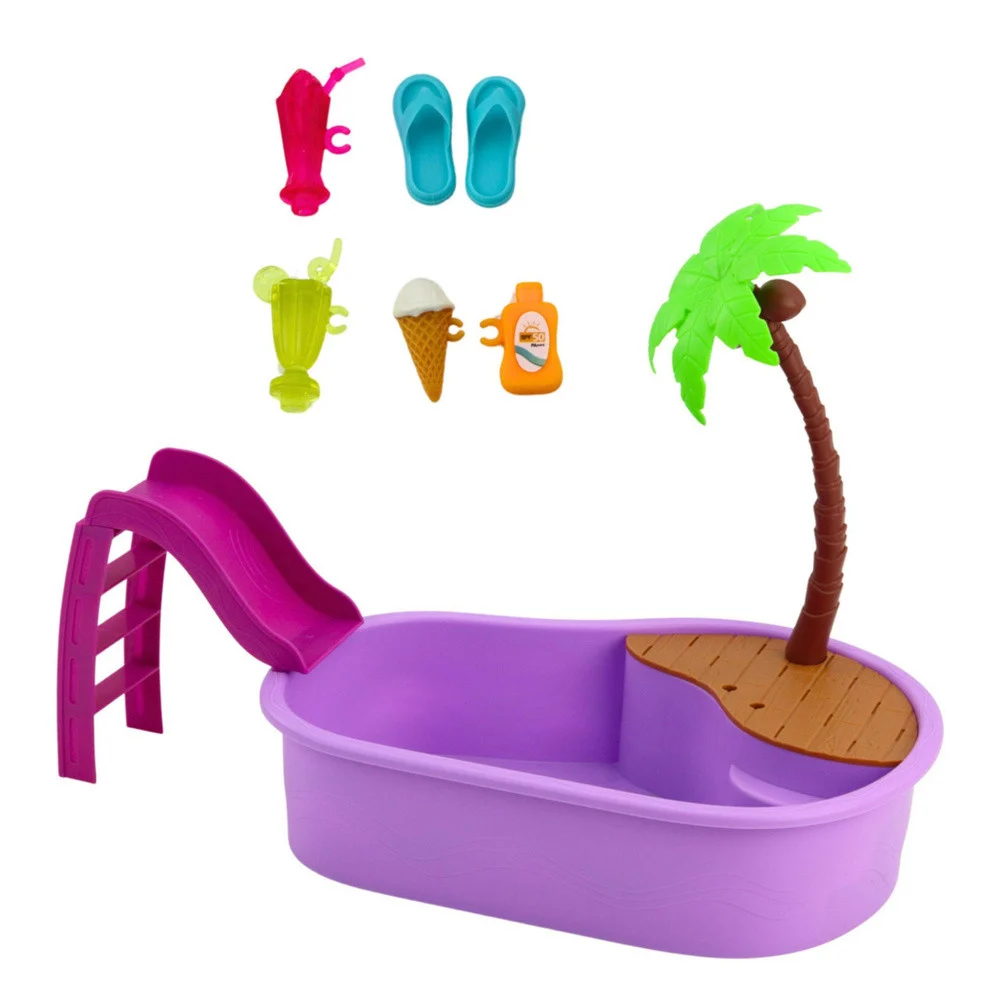 Anlily lutka u bazenu s toboganom i priborom za plažu s palmom_4