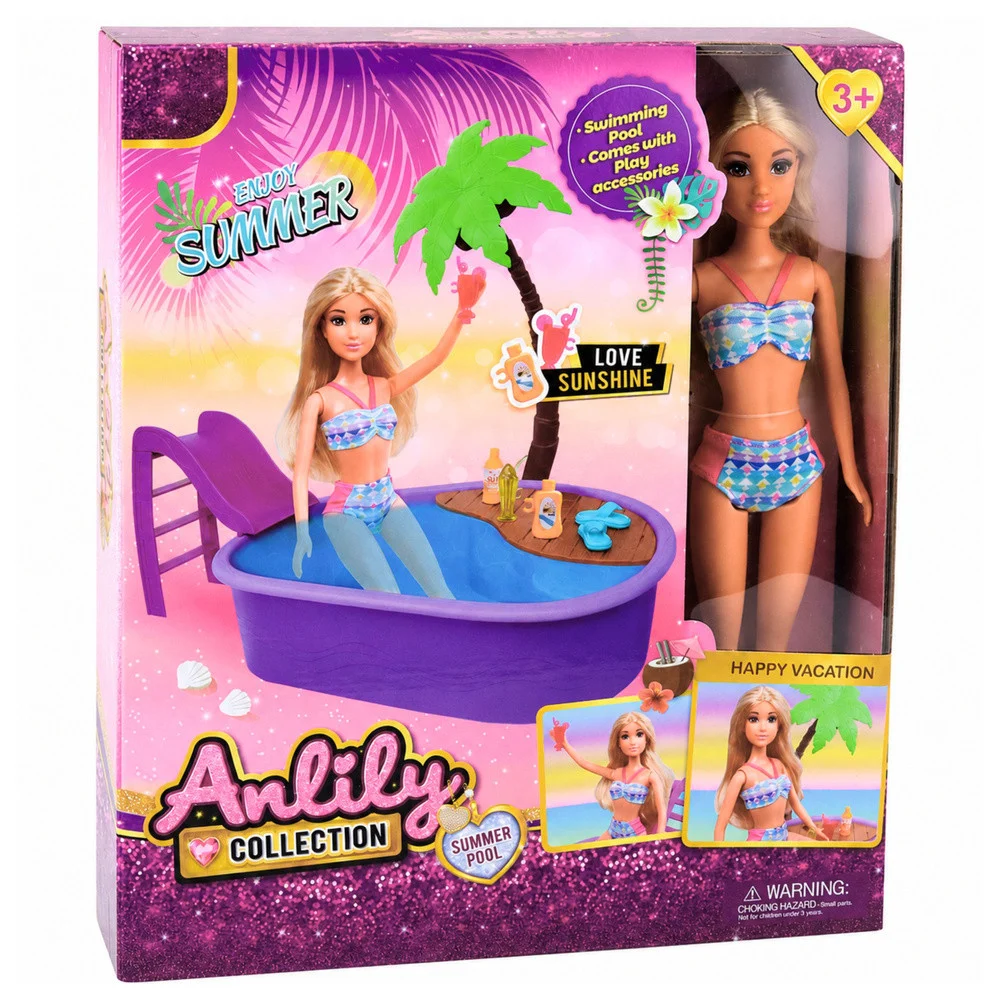 Anlily lutka u bazenu s toboganom i priborom za plažu s palmom_5