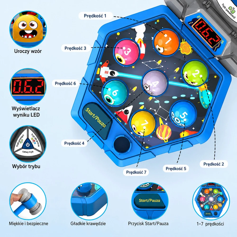 Arkadna igra Whack-A-Mole Creatures za 3 igrača, 3 načina rada, užareni čekići_3