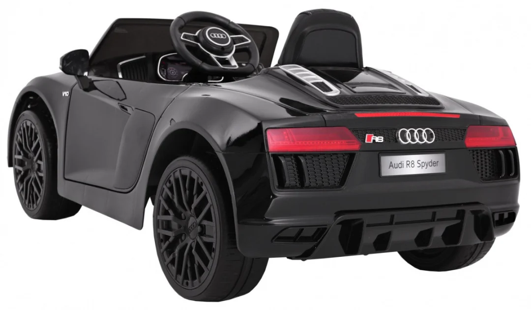 Audi R8 Spyder na baterije, crna boja + daljinski upravljač + EVA + spori start + MP3 radio + LED_6