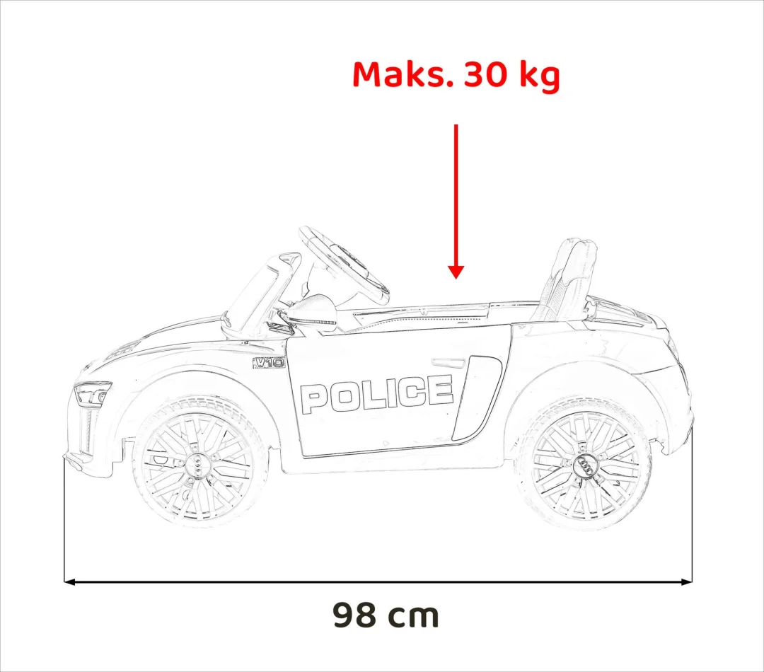 Audi R8 policijski automobil na akumulator za djecu + daljinski upravljač + EVA + spori start, crna_6