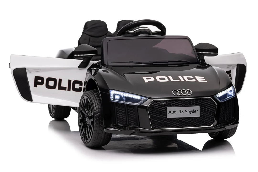 Audi R8 policijski automobil na akumulator za djecu + daljinski upravljač + EVA + spori start, crna_80
