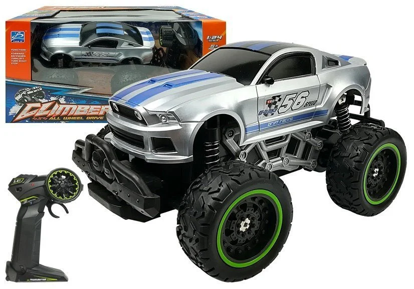 Automobil na daljinsko upravljanje s terenskim upravljačem, srebrni, visoki kotači_1