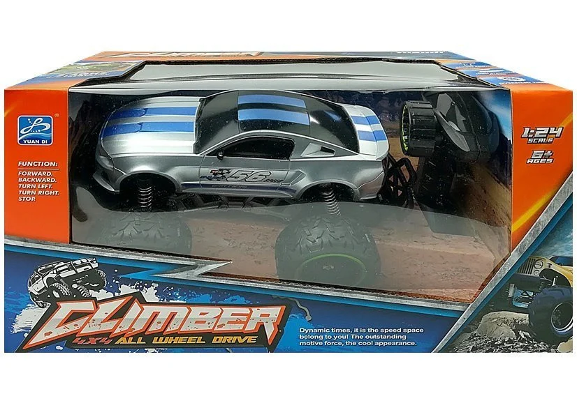Automobil na daljinsko upravljanje s terenskim upravljačem, srebrni, visoki kotači_7