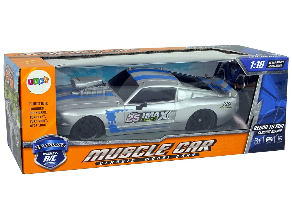 Automobil na daljinsko upravljanje, srebrno-plave pruge, 1:16_8