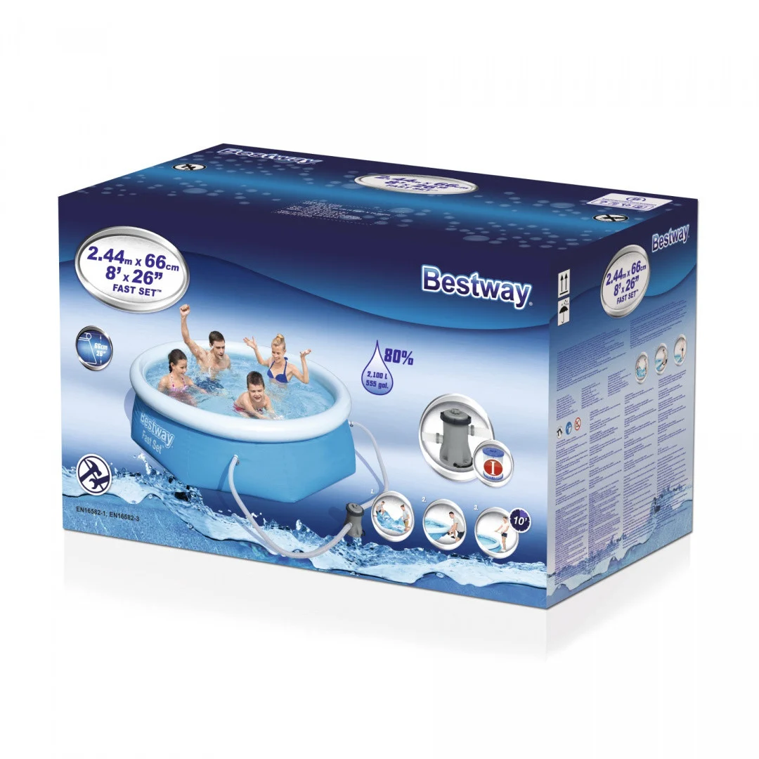 BESTWAY 8FT ekspanzijski bazen 244x66cm + pumpa + filter + krpa za popravak_8