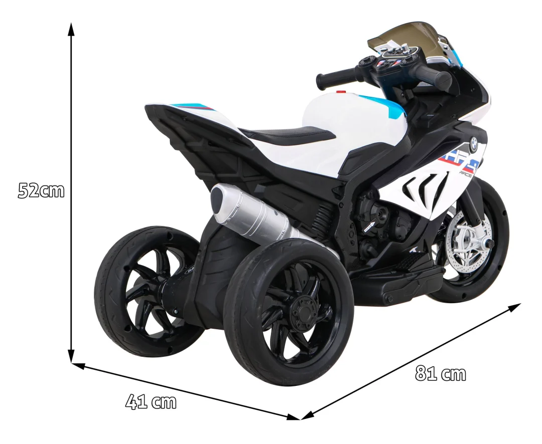 BMW HP4 Dječji motocikl na baterije, bijeli + 3 kotača + LED + MP3 USB + eko koža, bijela motor na akumulator_2