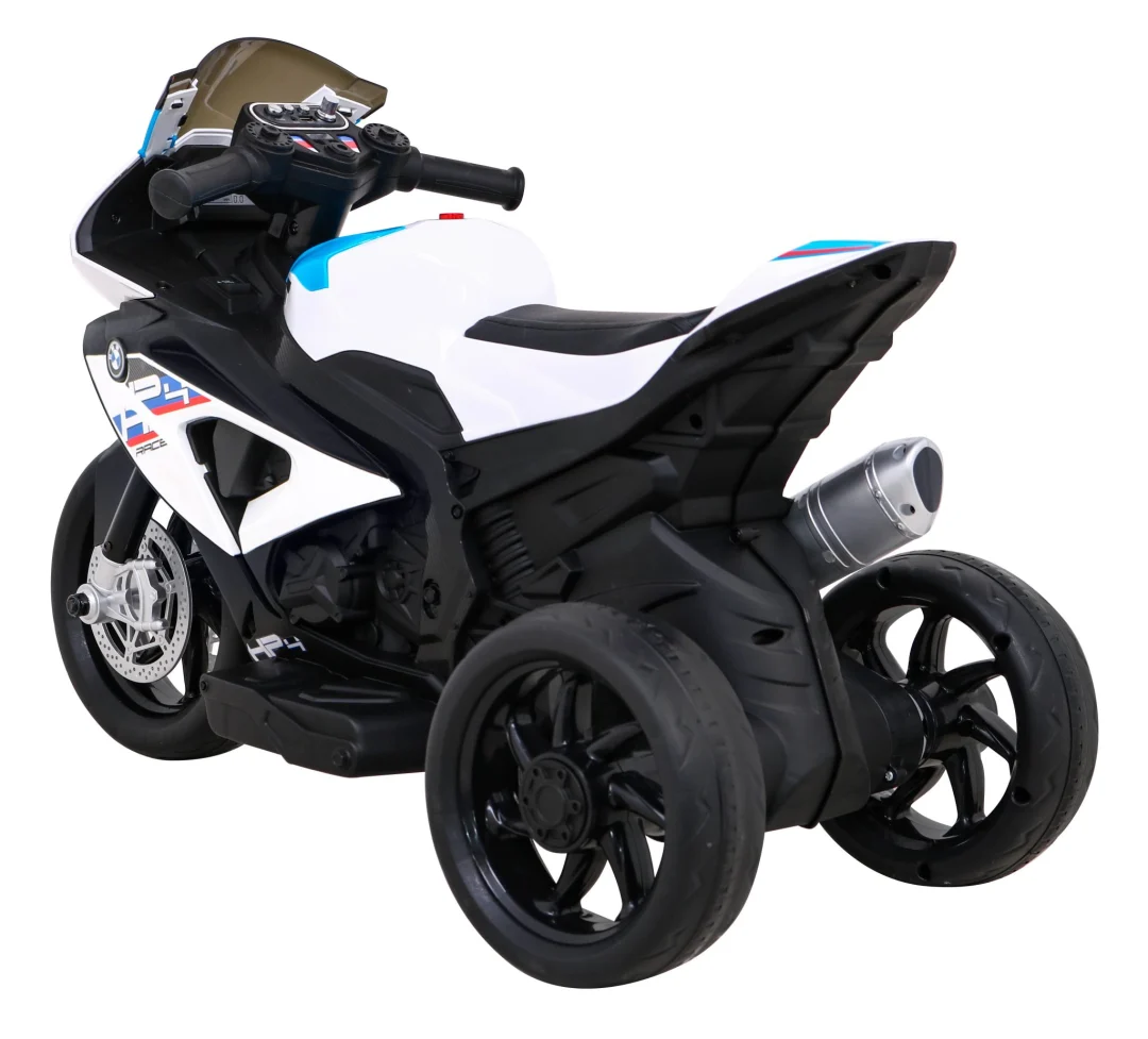 BMW HP4 Dječji motocikl na baterije, bijeli + 3 kotača + LED + MP3 USB + eko koža, bijela motor na akumulator_5
