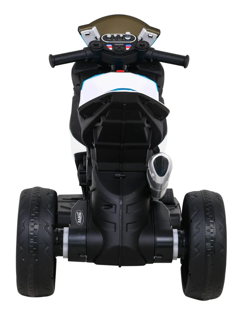 BMW HP4 Dječji motocikl na baterije, bijeli + 3 kotača + LED + MP3 USB + eko koža, bijela motor na akumulator_6