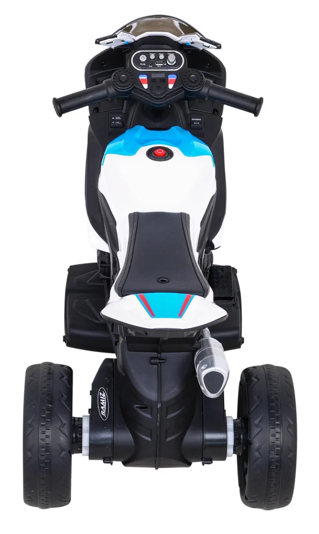 BMW HP4 Dječji motocikl na baterije, bijeli + 3 kotača + LED + MP3 USB + eko koža, bijela motor na akumulator_7