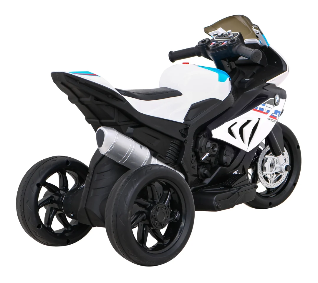 BMW HP4 Dječji motocikl na baterije, bijeli + 3 kotača + LED + MP3 USB + eko koža, bijela motor na akumulator_8