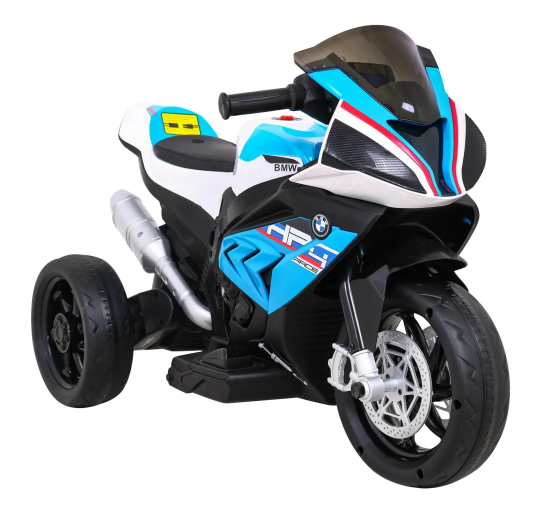 BMW HP4 Dječji motocikl na baterije, plavi + 3 kotača + LED + MP3 USB + eko koža, plava motor na akumulator_10