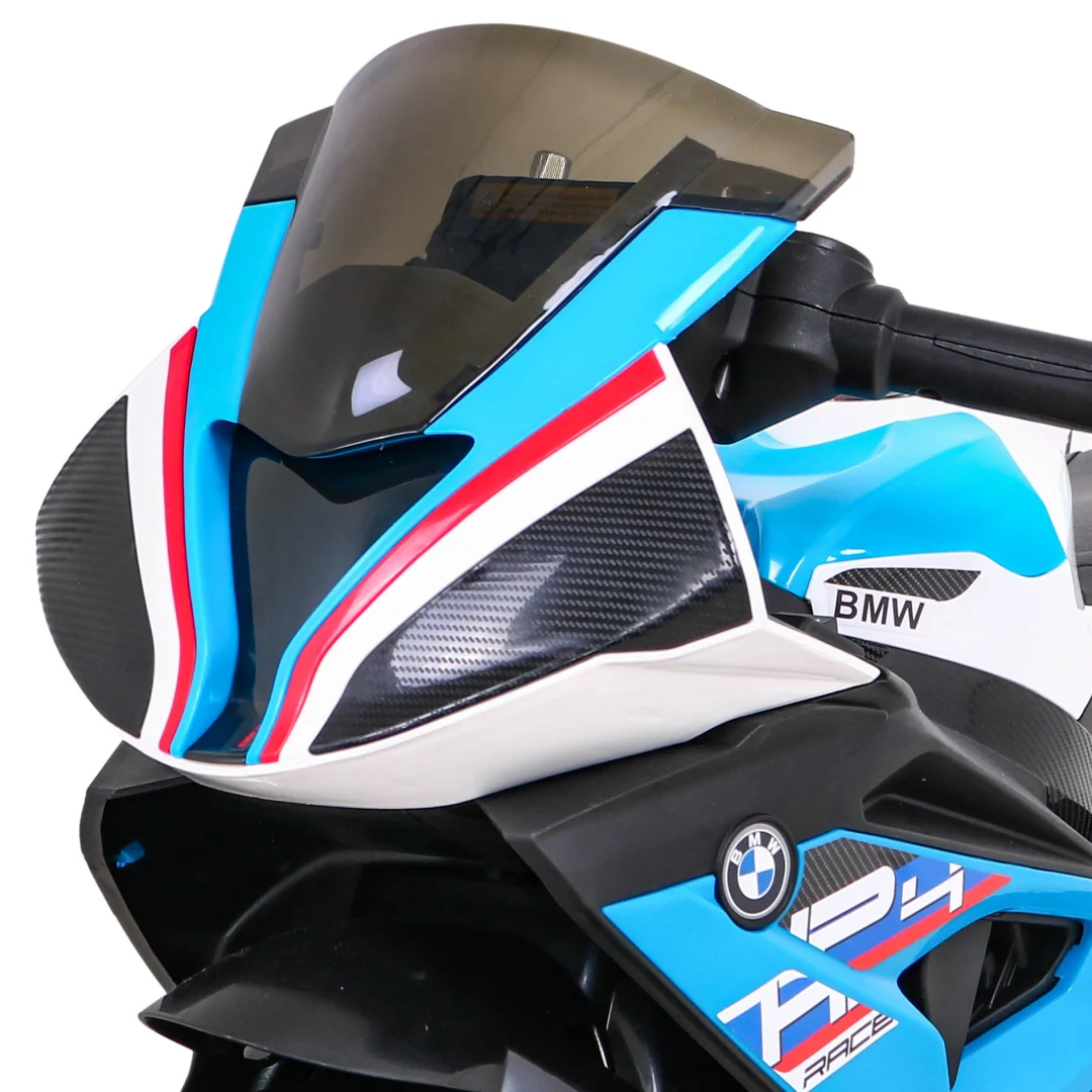 BMW HP4 Dječji motocikl na baterije, plavi + 3 kotača + LED + MP3 USB + eko koža, plava motor na akumulator_11