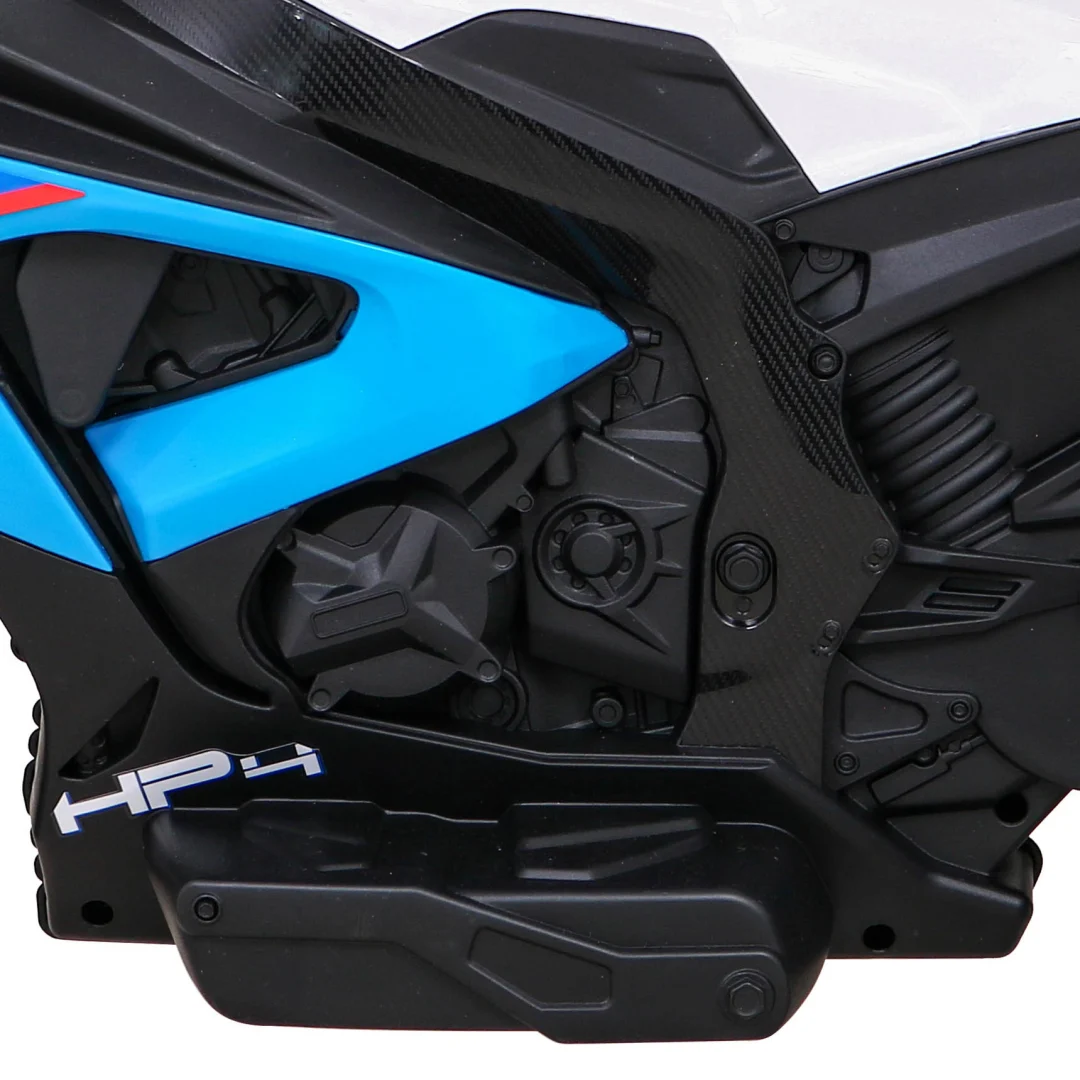 BMW HP4 Dječji motocikl na baterije, plavi + 3 kotača + LED + MP3 USB + eko koža, plava motor na akumulator_12