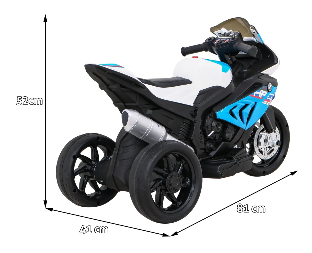 BMW HP4 Dječji motocikl na baterije, plavi + 3 kotača + LED + MP3 USB + eko koža, plava motor na akumulator_2