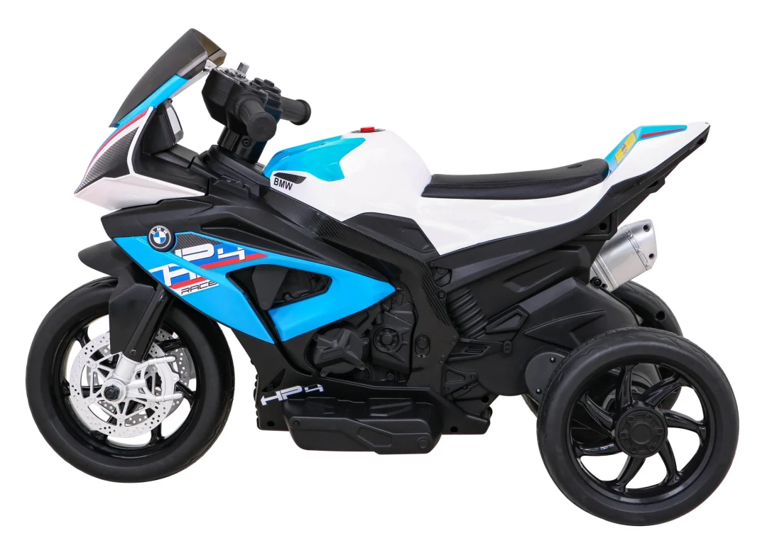 BMW HP4 Dječji motocikl na baterije, plavi + 3 kotača + LED + MP3 USB + eko koža, plava motor na akumulator_4