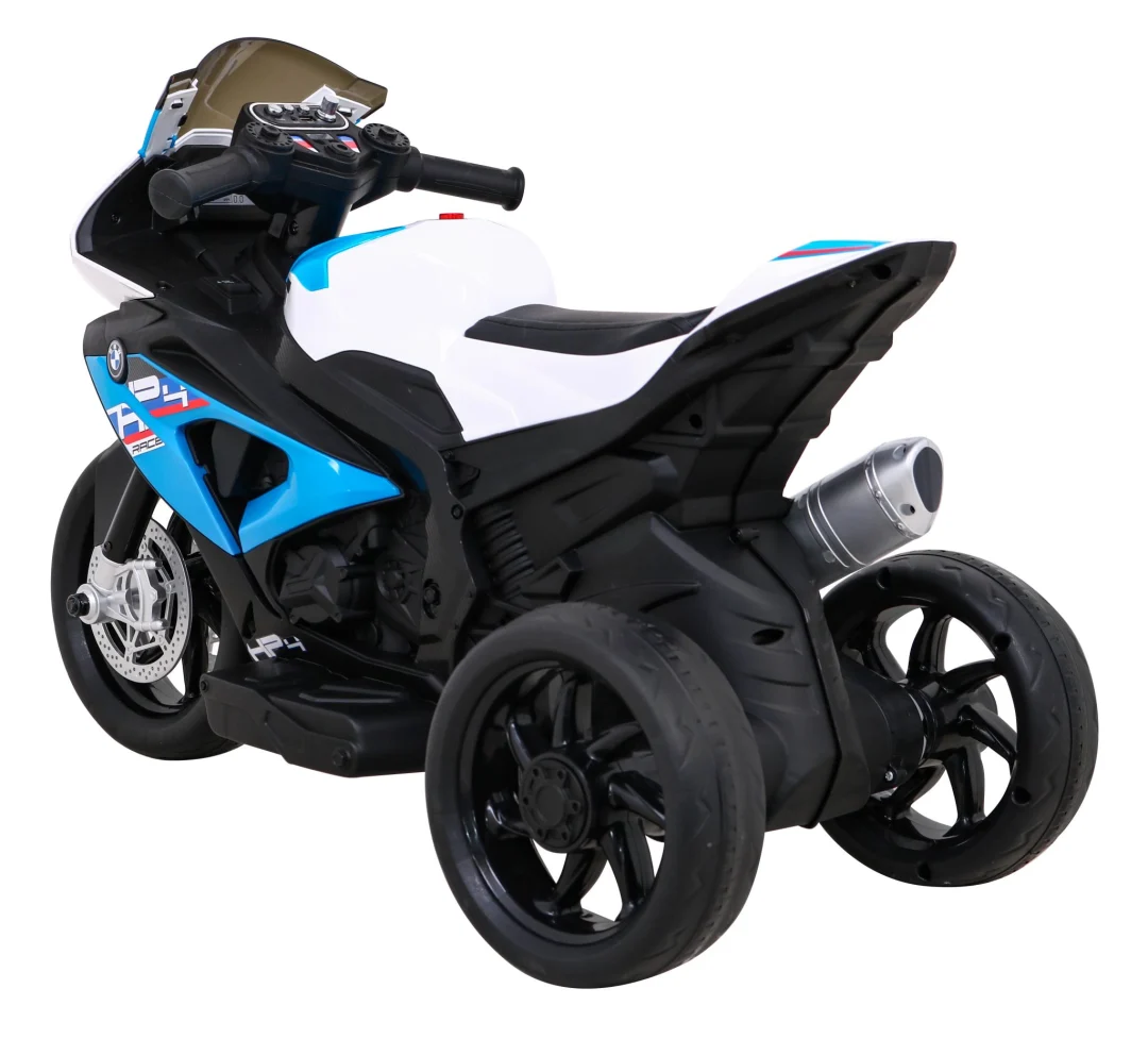 BMW HP4 Dječji motocikl na baterije, plavi + 3 kotača + LED + MP3 USB + eko koža, plava motor na akumulator_5
