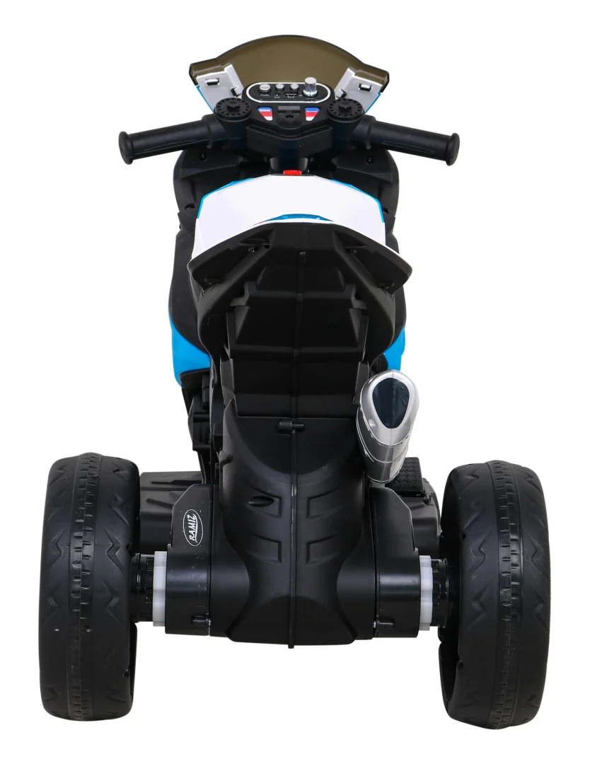 BMW HP4 Dječji motocikl na baterije, plavi + 3 kotača + LED + MP3 USB + eko koža, plava motor na akumulator_6