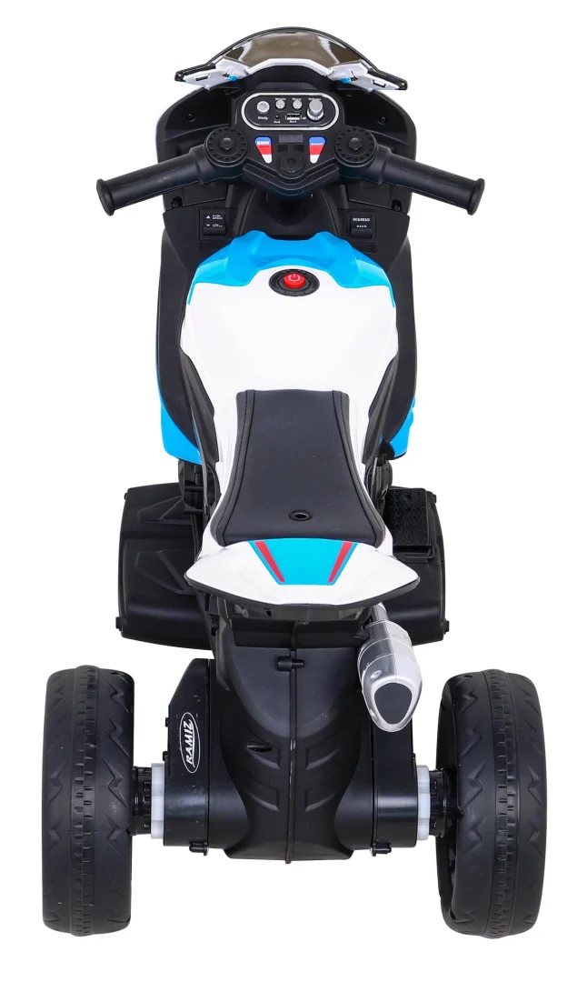 BMW HP4 Dječji motocikl na baterije, plavi + 3 kotača + LED + MP3 USB + eko koža, plava motor na akumulator_7