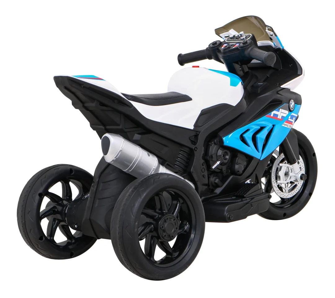 BMW HP4 Dječji motocikl na baterije, plavi + 3 kotača + LED + MP3 USB + eko koža, plava motor na akumulator_9