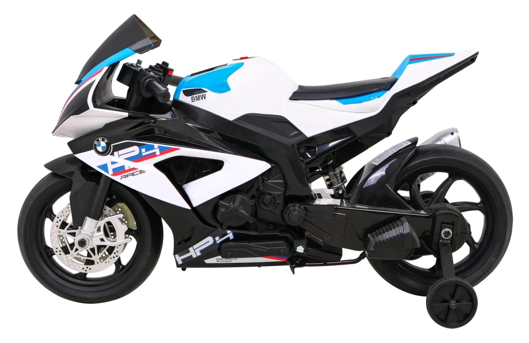 BMW HP4 dječji motocikl na baterije, bijeli + pomoćni kotači + spori start + EVA + MP3 LED, bijela motor na akumulator_4