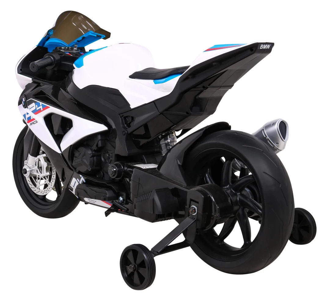 BMW HP4 dječji motocikl na baterije, bijeli + pomoćni kotači + spori start + EVA + MP3 LED, bijela motor na akumulator_5