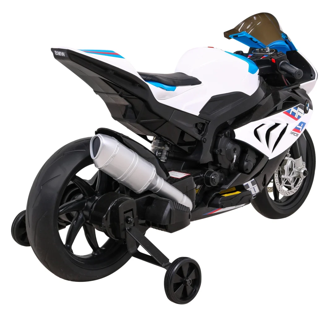 BMW HP4 dječji motocikl na baterije, bijeli + pomoćni kotači + spori start + EVA + MP3 LED, bijela motor na akumulator_8