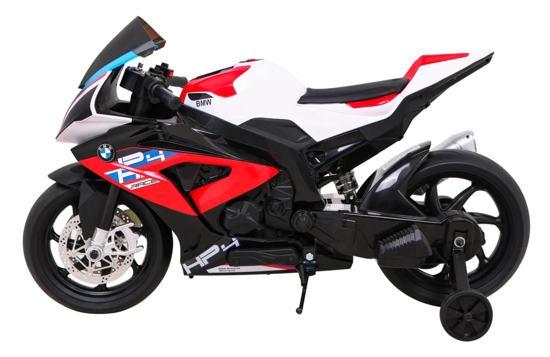 BMW HP4 dječji motocikl na baterije, crveni + pomoćni kotači + spori start + EVA + MP3 LED, crvena motor na akumulator_3