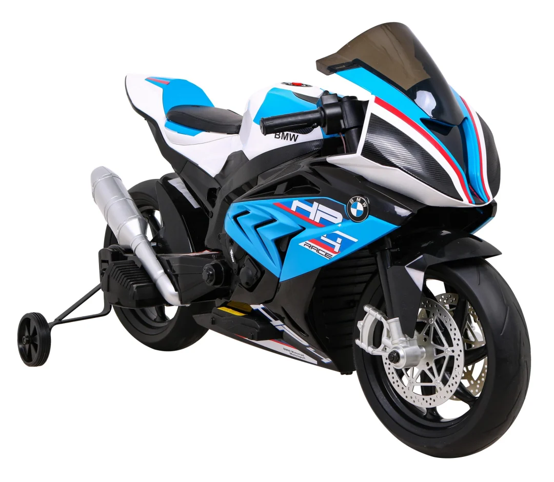 BMW HP4 dječji motocikl na baterije, plavi + pomoćni kotači + spori start + EVA + MP3 LED, plava motor na akumulator_10
