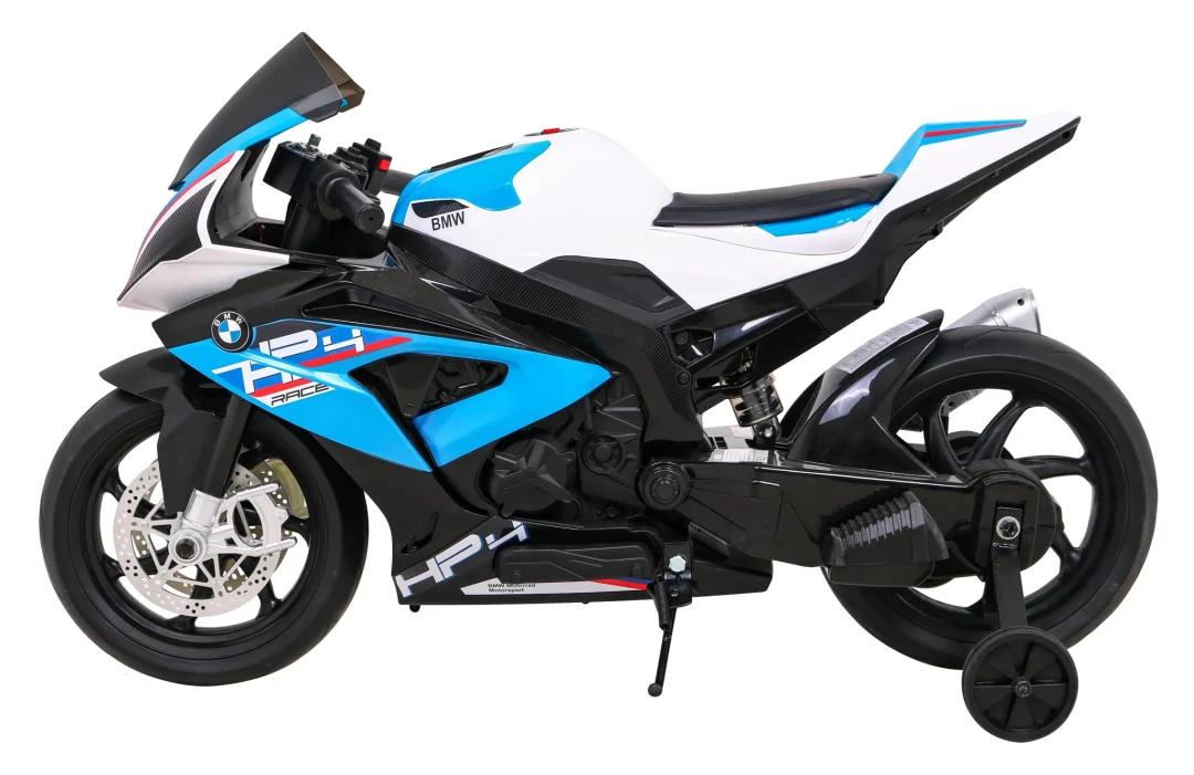 BMW HP4 dječji motocikl na baterije, plavi + pomoćni kotači + spori start + EVA + MP3 LED, plava motor na akumulator_4