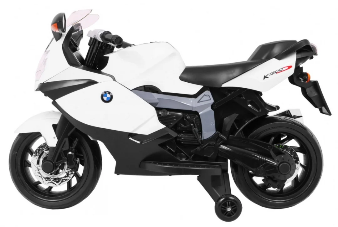 BMW K1300S Dječji motocikl na baterije, bijeli + pomoćni kotači + zvukovi, svjetla + spori, bijela_4