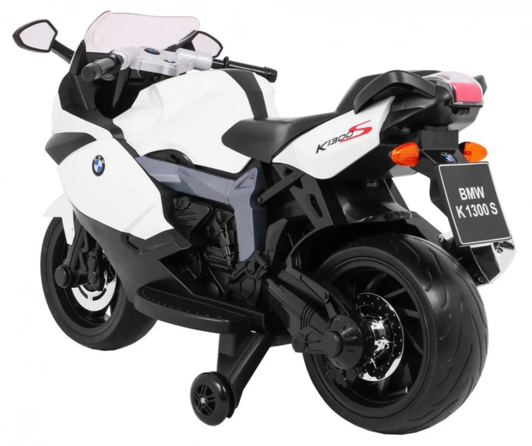 BMW K1300S Dječji motocikl na baterije, bijeli + pomoćni kotači + zvukovi, svjetla + spori, bijela_5
