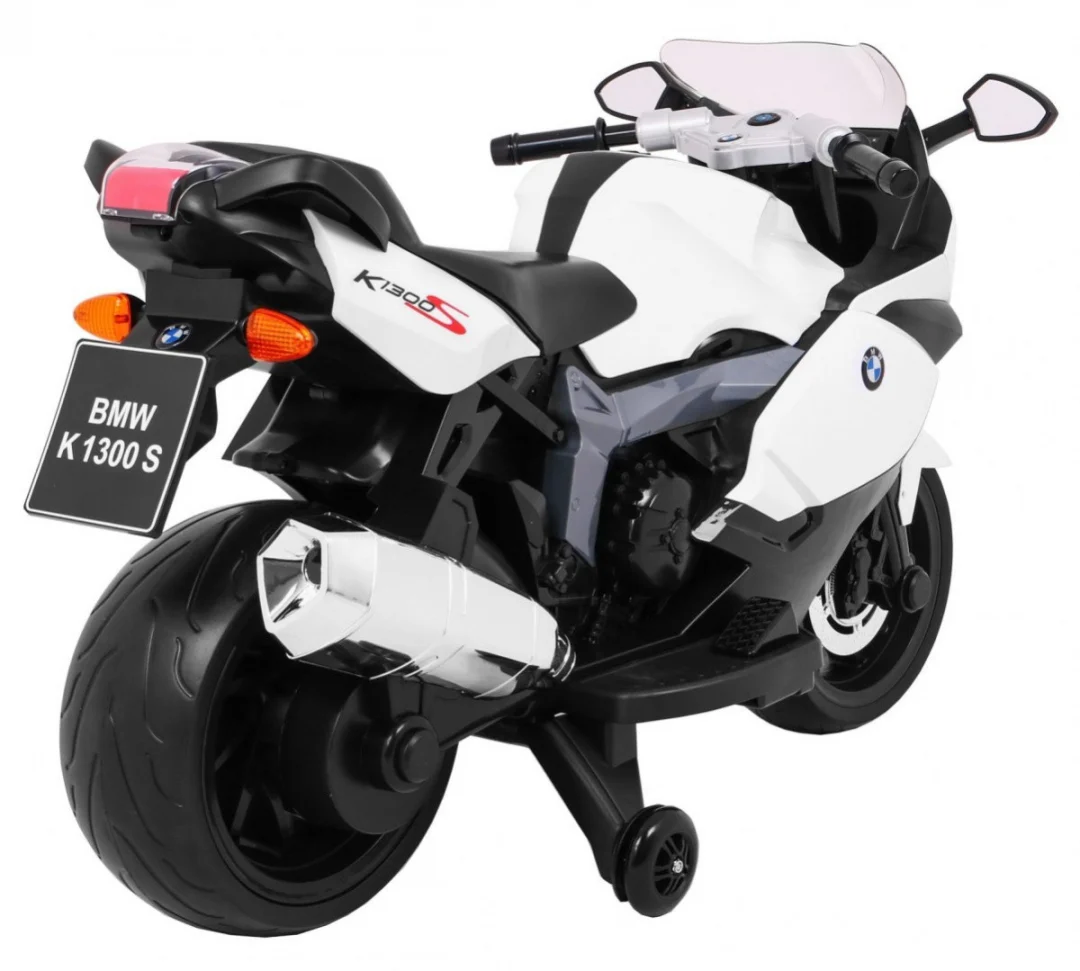 BMW K1300S Dječji motocikl na baterije, bijeli + pomoćni kotači + zvukovi, svjetla + spori, bijela_8