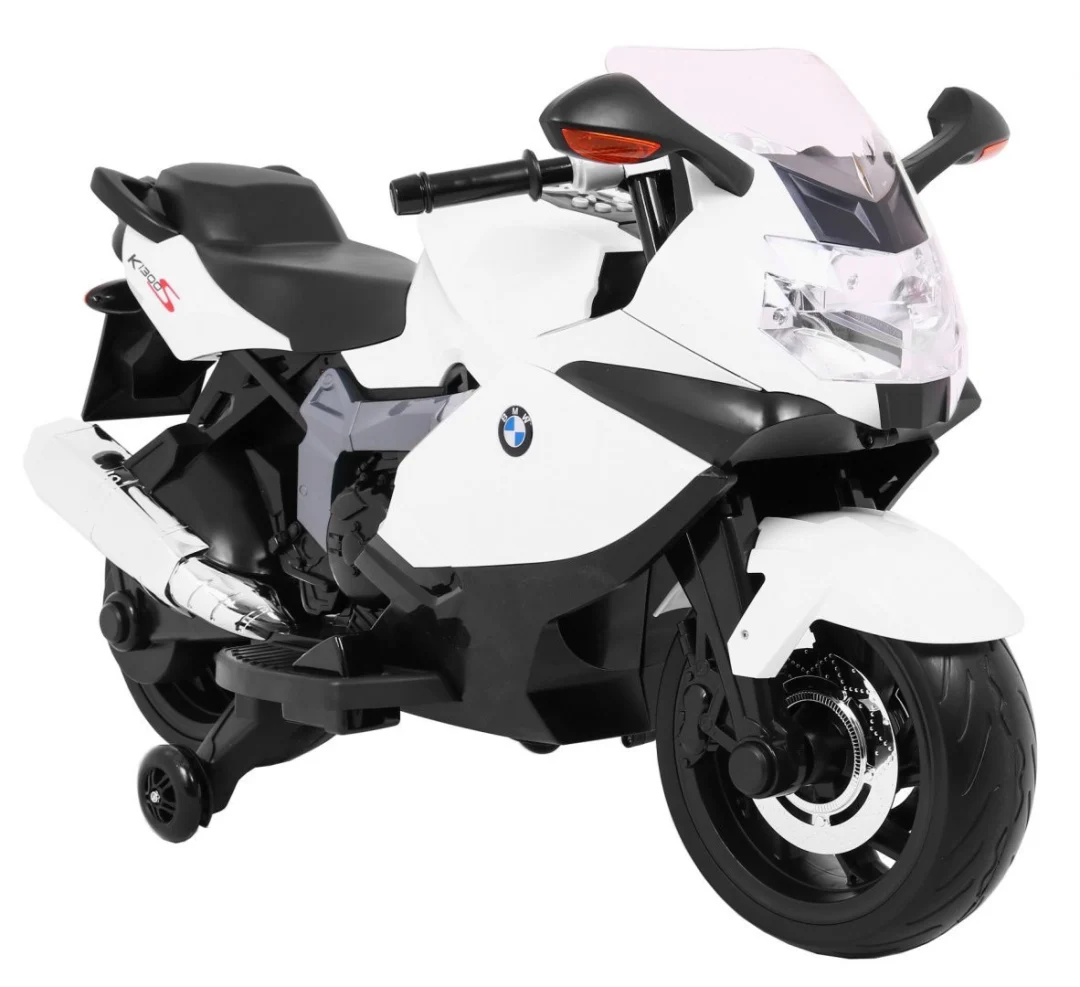 BMW K1300S Dječji motocikl na baterije, bijeli + pomoćni kotači + zvukovi, svjetla + spori, bijela_9