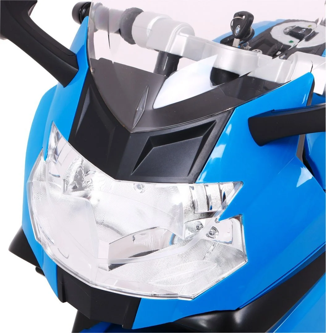 BMW K1300S Dječji motocikl na baterije, plavi + pomoćni kotači + zvukovi, svjetla + spori, plava_10