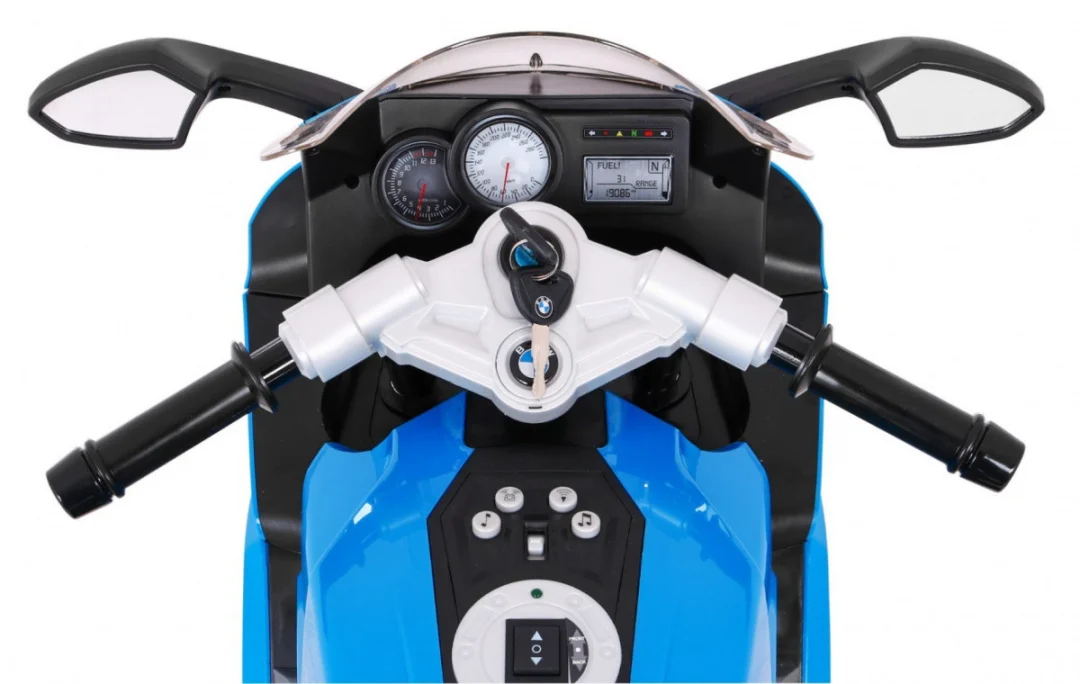 BMW K1300S Dječji motocikl na baterije, plavi + pomoćni kotači + zvukovi, svjetla + spori, plava_11