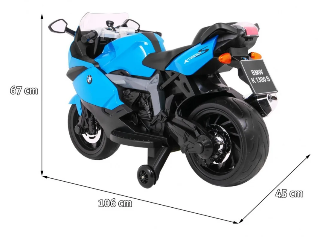 BMW K1300S Dječji motocikl na baterije, plavi + pomoćni kotači + zvukovi, svjetla + spori, plava_2