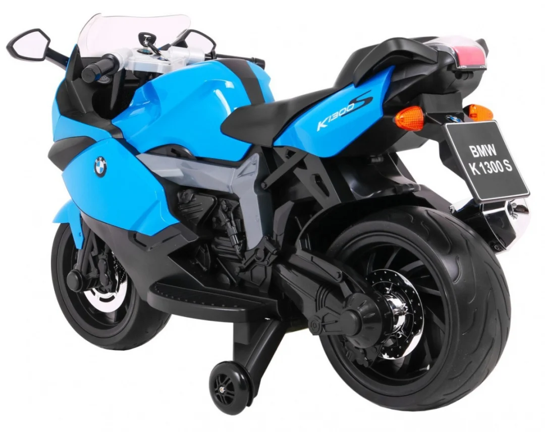 BMW K1300S Dječji motocikl na baterije, plavi + pomoćni kotači + zvukovi, svjetla + spori, plava_5