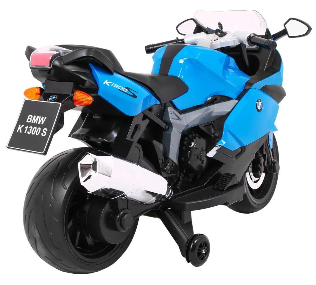 BMW K1300S Dječji motocikl na baterije, plavi + pomoćni kotači + zvukovi, svjetla + spori, plava_8