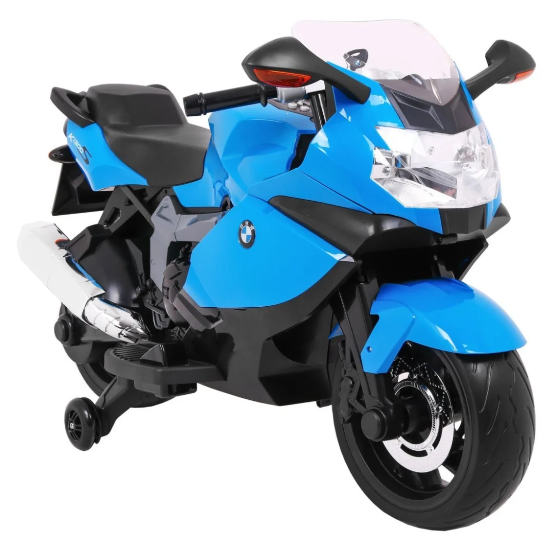 BMW K1300S Dječji motocikl na baterije, plavi + pomoćni kotači + zvukovi, svjetla + spori, plava_9