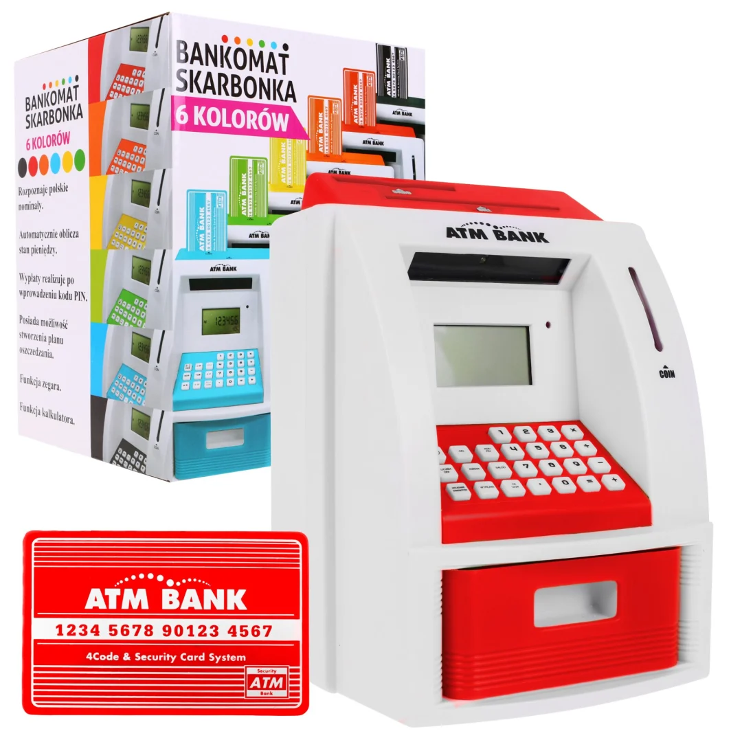 Bankomat-kasica za djecu 3+ crveni s karticom i PIN-om_1