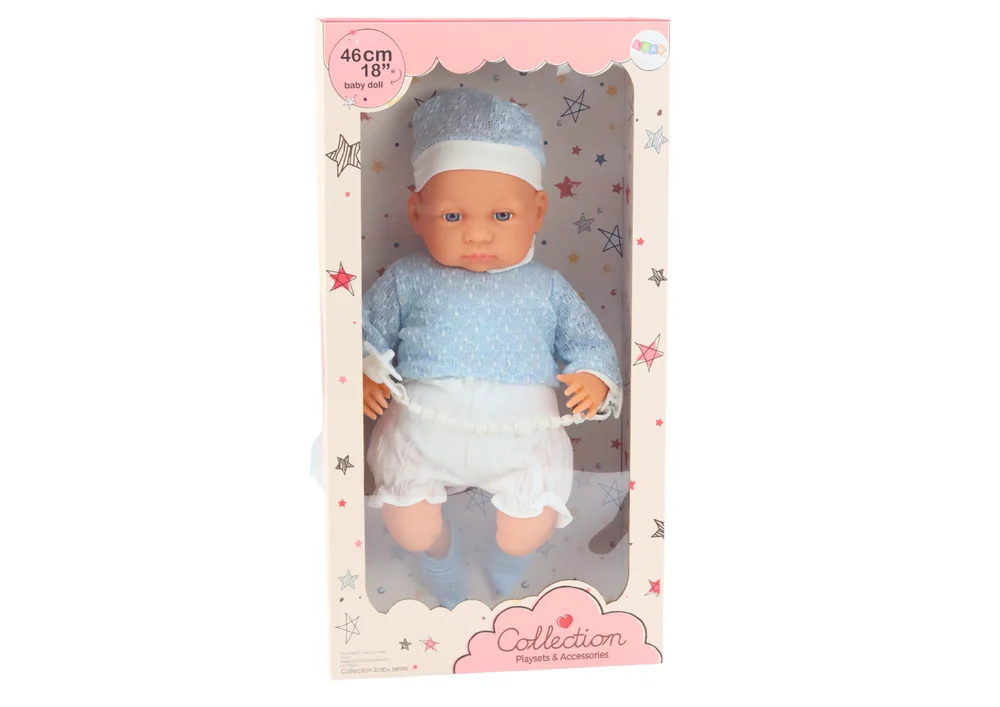 Beba lutka 46 cm plava kapa i čarape s dudom_3