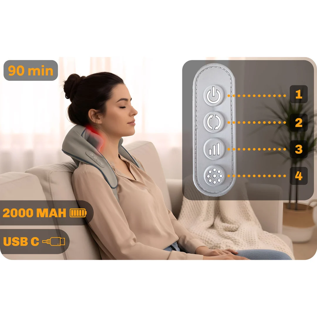 Bežični shiatsu masažer za vrat i leđa Neo-Sport NS-505, 3 načina grijanja_13