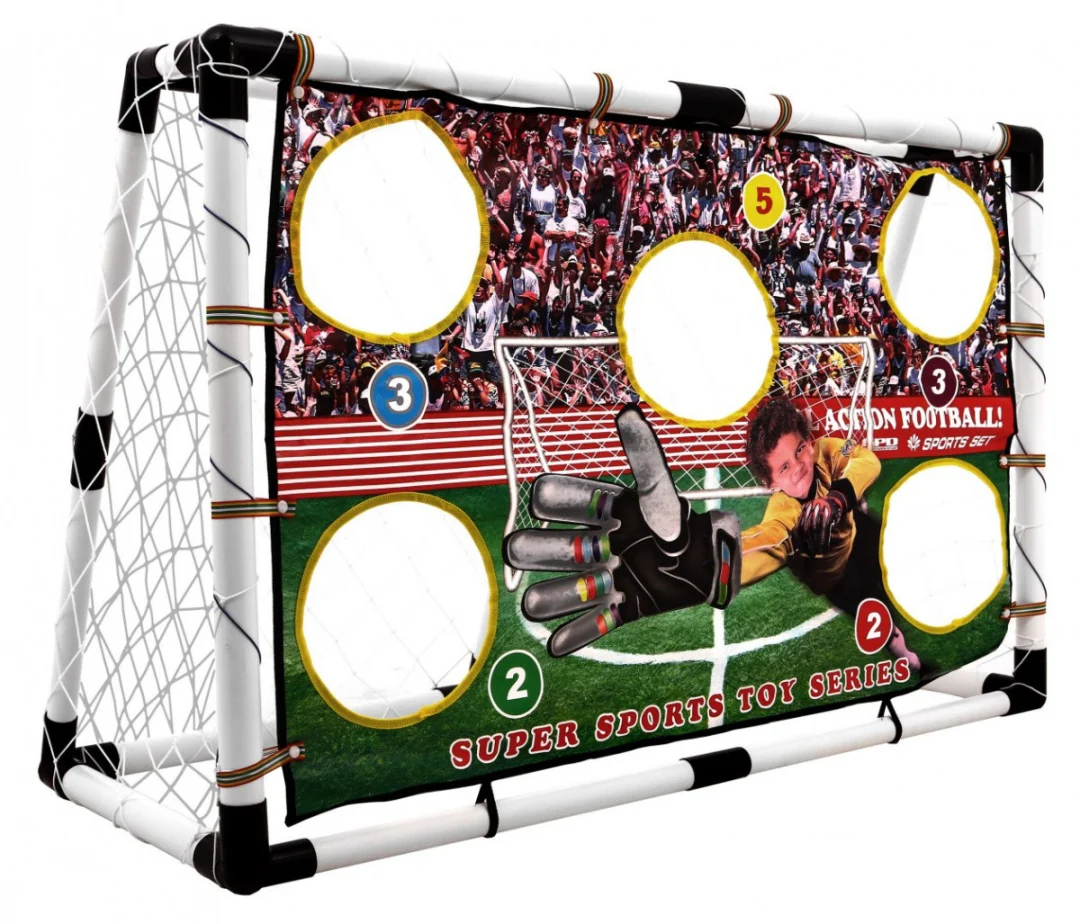 Bijeli nogometni gol s podlogom i dodacima 120 × 80 cm_1